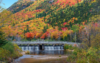 Autumn - Saco River spillway at Willey House off Crawford Notch Road in the White Mountains of New Hampshire
