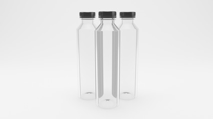 3d rendered high resolution transparent triple white bottle with clear background for creating mockup arranged closer