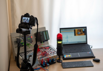 Online PLC and Operator Panel Programming Education Setup. Equipment for Distance learning, also called distance education, e-learning or online learning for Automation and industry 4.0.  