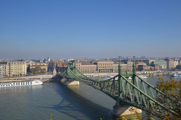 Fototapeta na wymiar View of the Liberty bridge at Budapest, Hungary during afternoon sunny time.