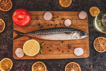 fresh marinated fish on a cutting Board