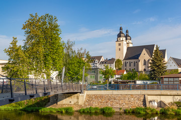 Blick zur Sankt Johanniskriche Plauen an der weißen Elster