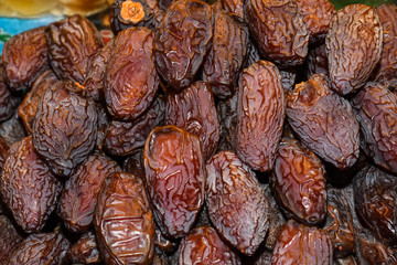 Counter with various dried fruits on the Grand Bazaar in Istanbul, Turkey