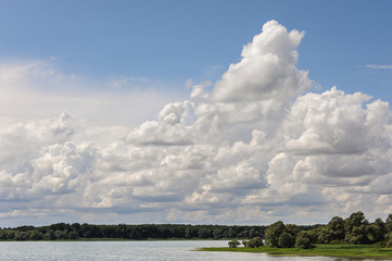 Interesting cloud formation above the reservoir Lac d'Orient in France
