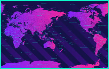 World Map Political - Asia China Center - Bright Color Neon Modern Gradient - Vector Detailed Illustration