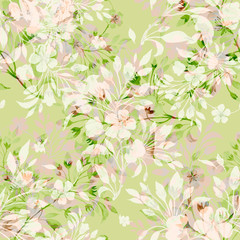 Seamless watercolor pattern spring blossoming branch