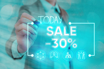 Writing note showing Sale 30 Percent. Business concept for A promo price of an item at 30 percent...