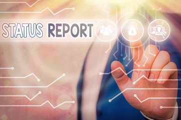 Text sign showing Status Report. Business photo showcasing Update Summary of situations as of a...