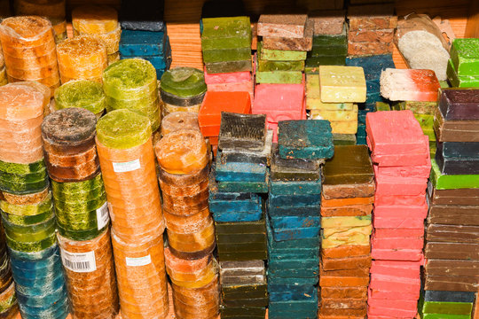 Handmade aromatic soap on the Grand Bazaar in Istanbul, Turkey. It has different kinds and colors.