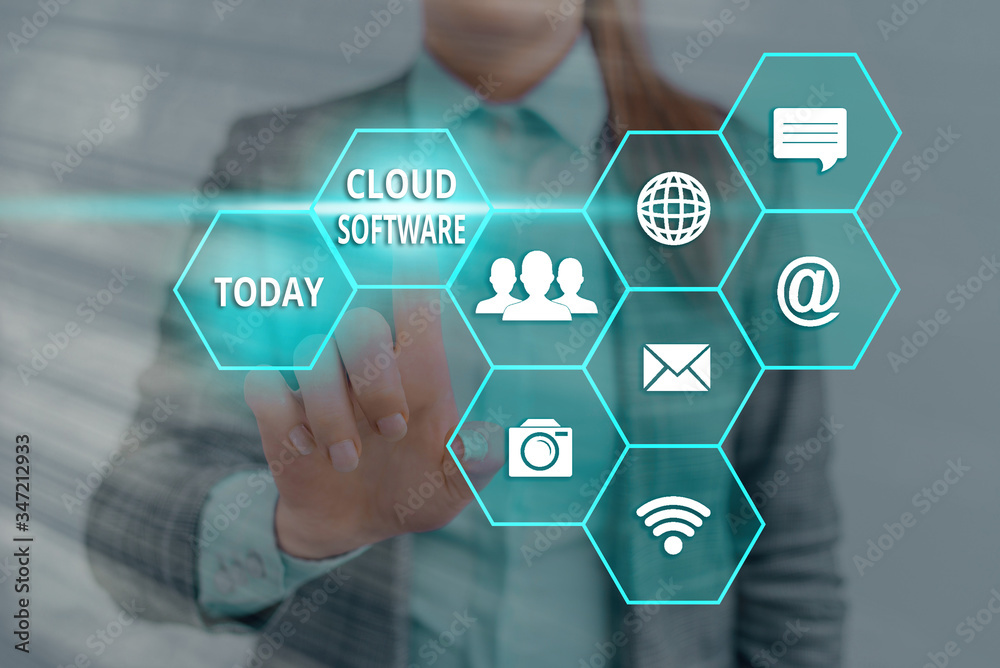 Poster text sign showing cloud software. business photo text programs used in storing accessing data over t