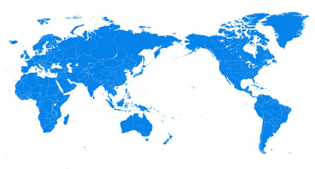 Fototapeta na wymiar World Map - Pacific China Asia Centered View - Blue Color Political - Vector