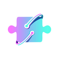 pink and blue puzzle with technology symbol for supporting developmental health logo sign 
