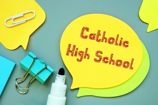 Business Concept About Catholic High School With Sign On The Page.