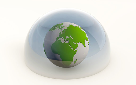 3d rendering of the earth protected isolated under a dome