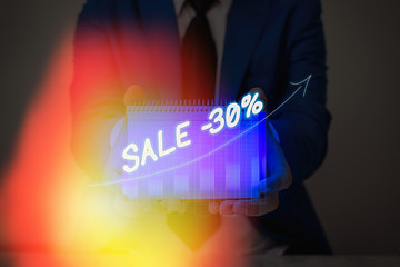 Conceptual hand writing showing Sale 30 Percent. Concept meaning A promo price of an item at 30...