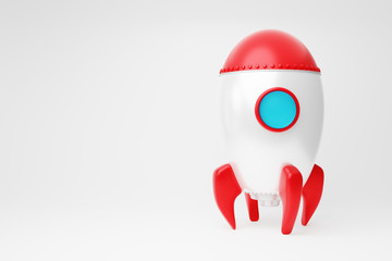 Rocket on white background.Business startup concept.3D render.