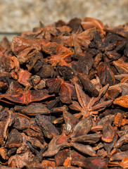 Macro shot of Badyan star anise spice at the market in India