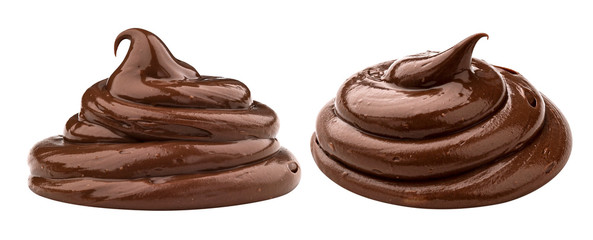 Swirl of chocolate cream isolated on white background