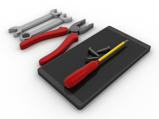 3d rendering mobile phone in screwdriver and screw 

