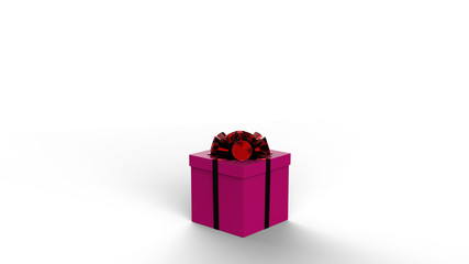 Pink Gift box with red ribbon bow isolated on white background	