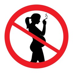 Do not smoke during pregnancy. No smoking for pregnant woman, prohibition sign, vector illustration.