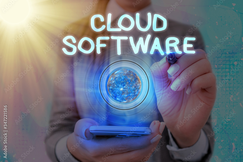 Poster word writing text cloud software. business photo showcasing programs used in storing accessing data 