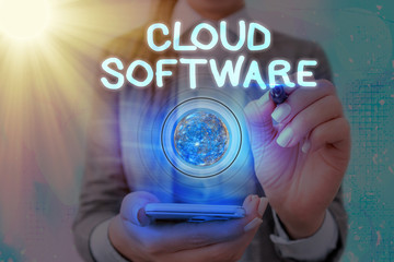 Word writing text Cloud Software. Business photo showcasing Programs used in Storing Accessing data over the internet Elements of this image furnished by NASA