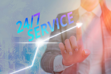 Text sign showing 24 Or 7 Service. Business photo text Always available to serve Runs constantly...