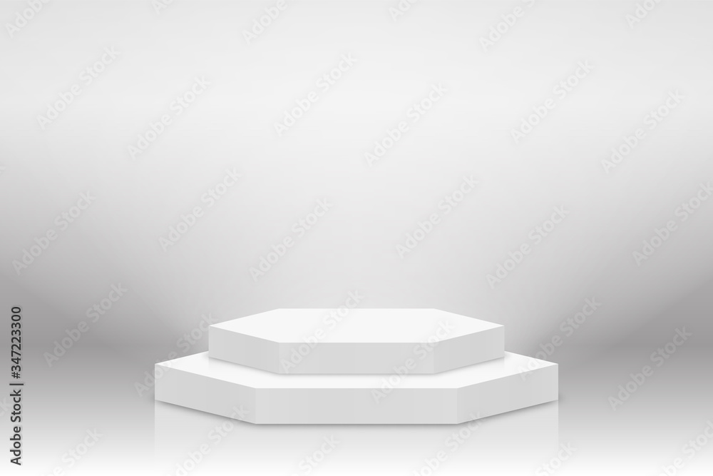 Poster white 3d podium mockup in square shape. empty stage or pedestal mockup illuminated with spotlight. p