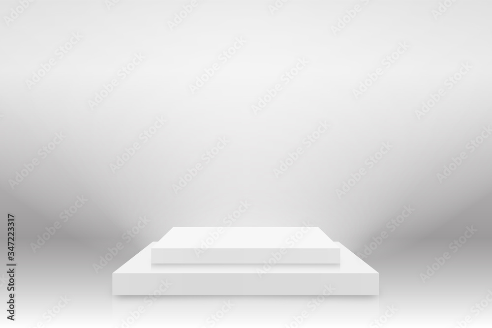 Poster white 3d podium mockup in square shape. empty stage or pedestal mockup illuminated with spotlight. p