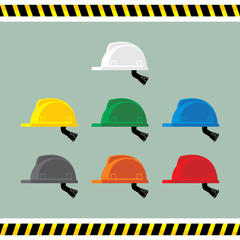 Safety helmet colour code. Hard hat at construction work area for safety protective equipment.