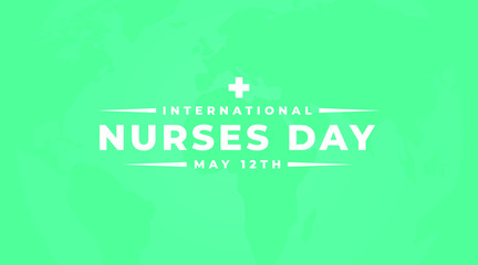 International nurses day May 12th modern creative banner, sign, cover, design concept, with white text on a blue abstract background with world map.