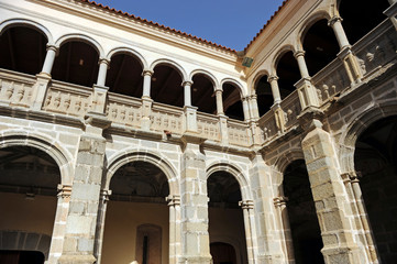 Fototapeta na wymiar Convent of Santiago (Conventual Santiaguista) Renaissance cloister in Calera de Leon, Badajoz province, Spain 