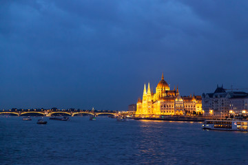 Budapest panoramic view with Parliament at night