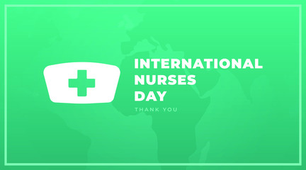 International nurses day thank you modern creative banner, sign, cover, design concept with white text on a blue abstract background with world map. 