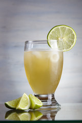 ice lemonade on white wood background