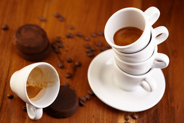 espresso coffee cups on wood table
