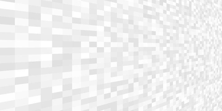 Abstract gray pixel texture background in perspective. Digital technology motion banner. Horizontal digital grey square pixel pattern. Vector Data mosaic illustration. Light wallpaper.