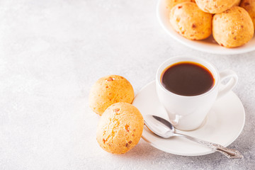 Traditional Brazilian breakfast - cheese bread and coffee.