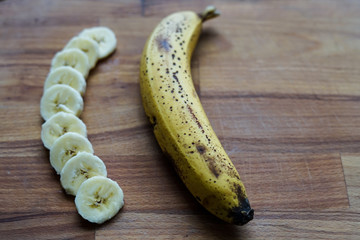 bananas on wooden table