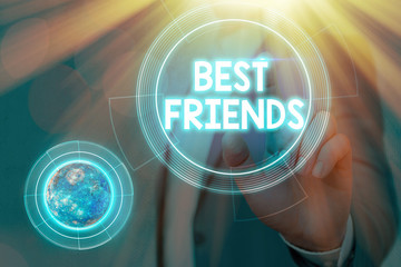 Conceptual hand writing showing Best Friends. Concept meaning A an individual you value above other...