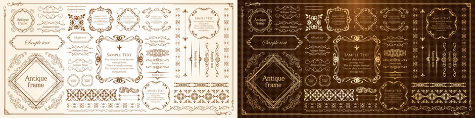 高級感のあるビンテージ調のフレームデザインセット　罫線　枠　ウエディング　ビンテージ　アンティーク	