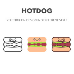 hotdog icon. Kawai and cute food illustration. for your web site design, logo, app, UI. Vector graphics illustration and editable stroke. EPS 10.