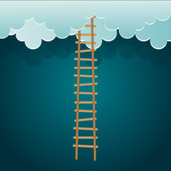 Ladder and clouds on blue background