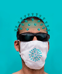 Mann mit Maske gegen Corona und Sonnenbrille