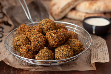 Vegetarian dish - falafel balls from spiced chickpeas 