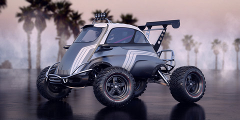 3D rendering of a brand-less generic concept car. Small concept ATV