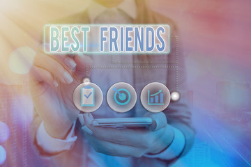 Writing note showing Best Friends. Business concept for A an individual you value above other an...