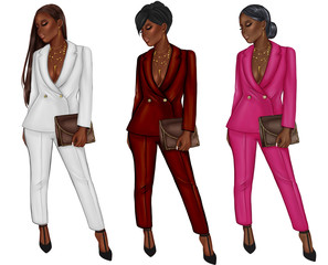 GROUP OF FASHION AFRO AMERICAN WOMEN - FASHION ILLUSTRATION 