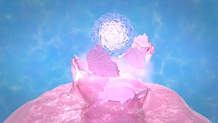 3d illustration ovum exit from follicle. ovulation